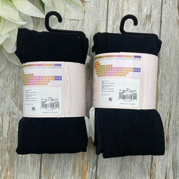 Lace and Opaque Tights Pantyhose2, 2-Packs Size XXXL - Picture 2 of 6